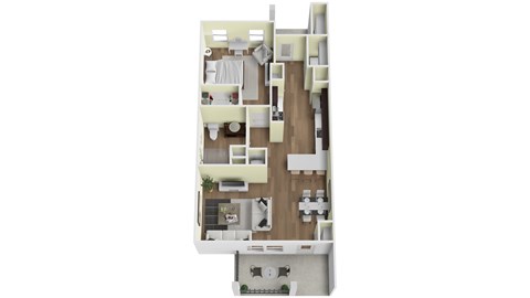 Floor plan for 1 bed, 1 bath, 884 sqft